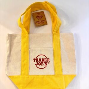 NWT Trader Joe's Yellow & Natural Mini Canvas Tote Bag
